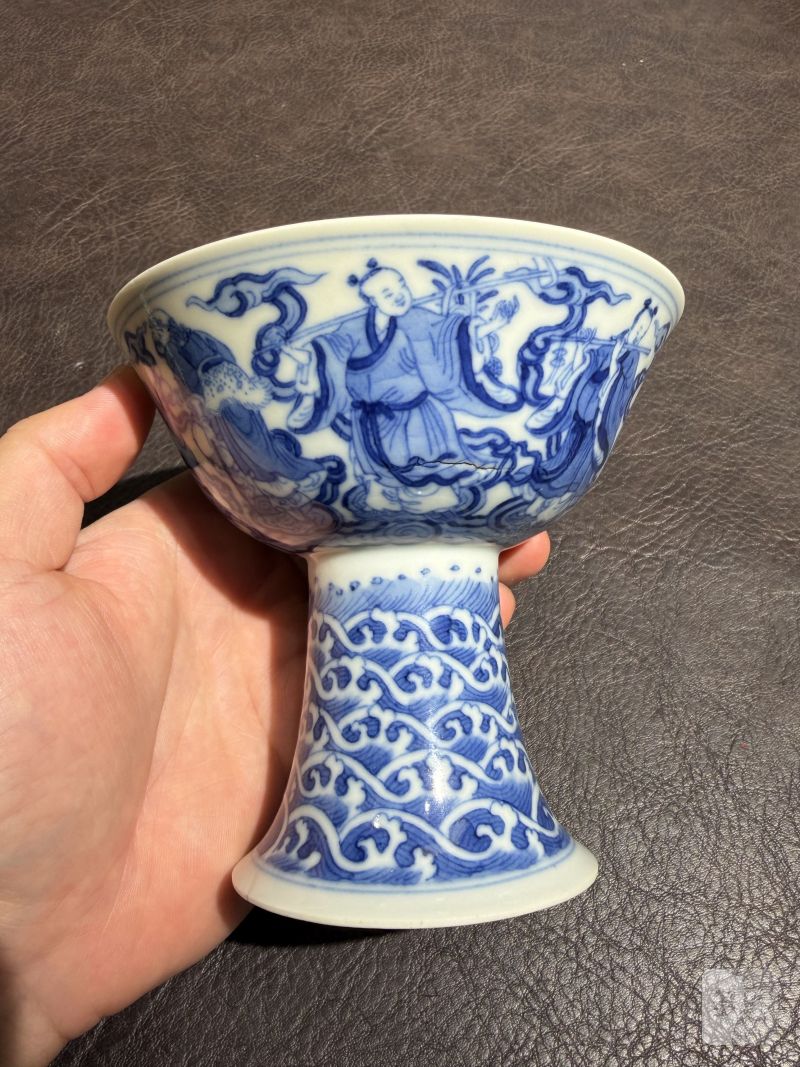 清道光 青花八仙人物高足碗一对 - 图7